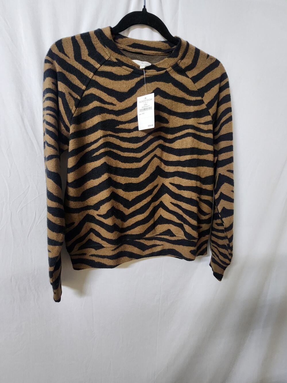Nordstrom Lou & Grey Zebra Print Pullover Sweater XXS Brown Black NWT Soft Knit